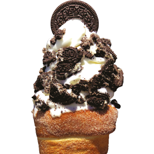 Chimney cake with Nutella vanilla bean gelato oreo, oreo ice cream